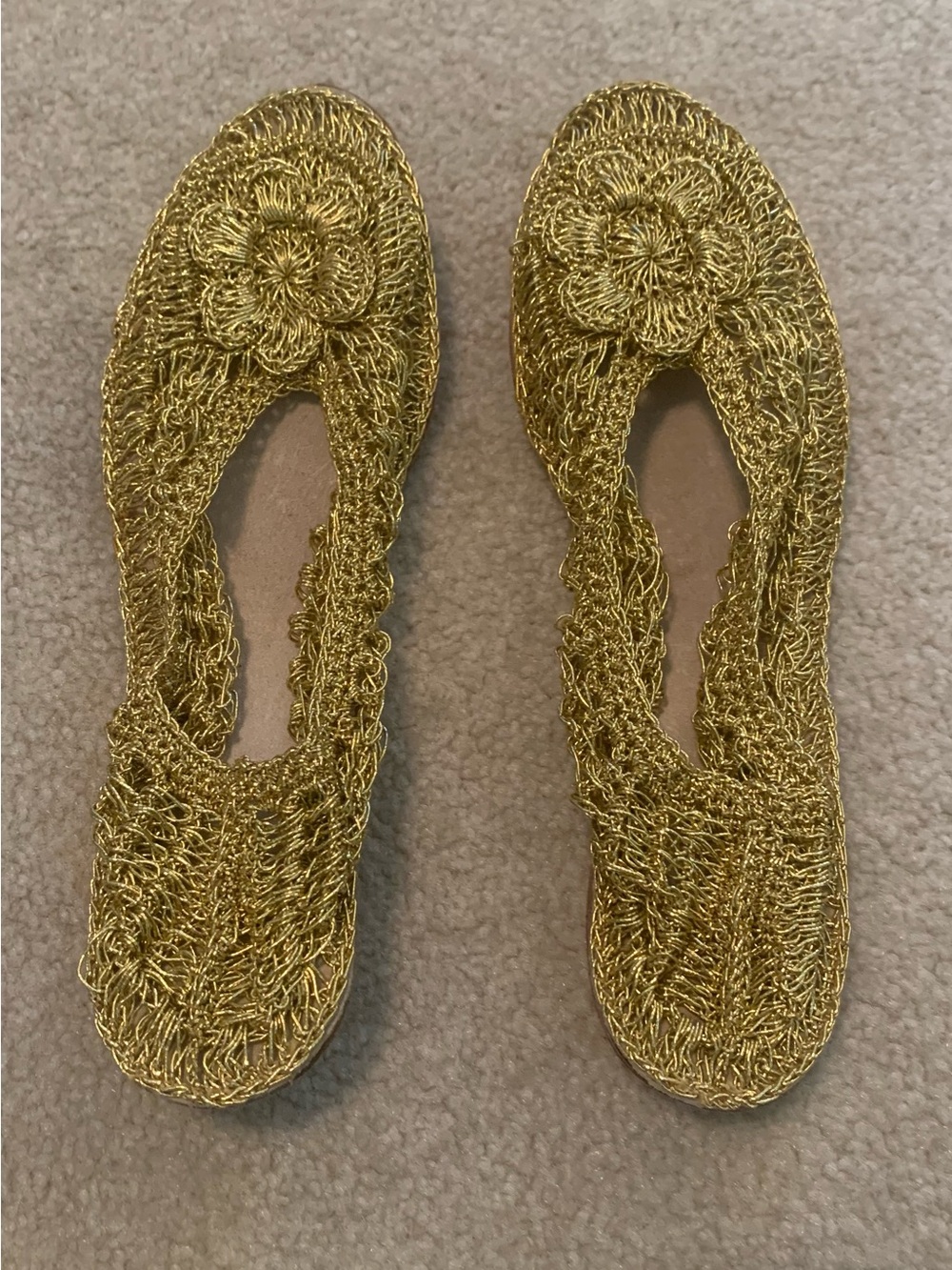 VINTAGE 60s BERTLYN NEW YORK GOLD BALLET FLATS SHOES WOMEN'S NARROW FOLDABLE